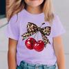 Summer Fashion Girls' Short-Sleeve T-Shirt with Bow and Cherry Print, Casual Versatile Top NY-DX5947