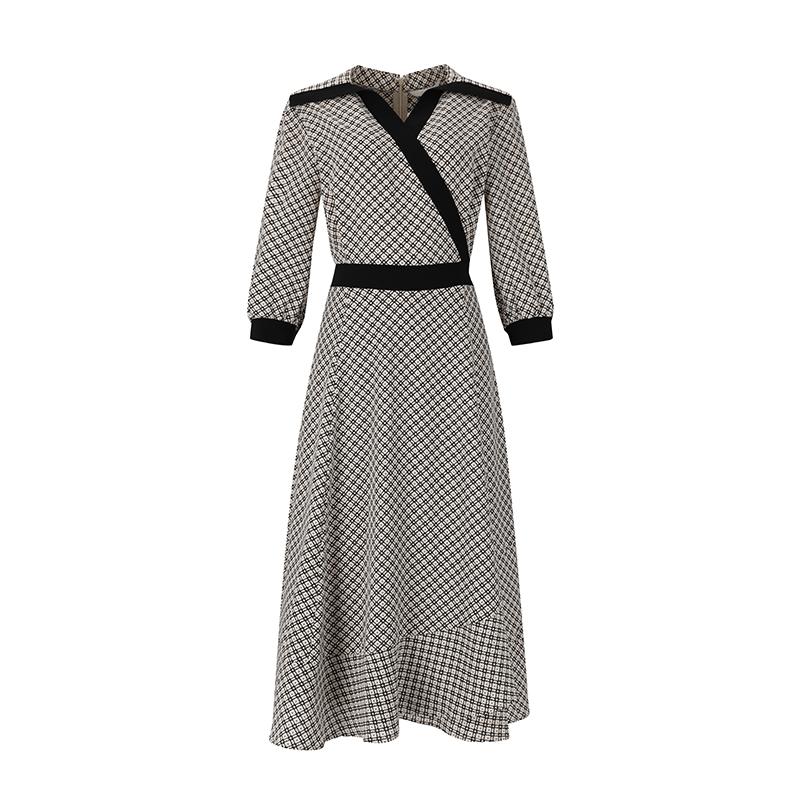VISITINNEWYORK Line Collar Wrap Print Dress (Vz4Op23)