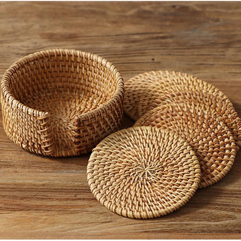 Zerolife-Natural Woven Rattan Cup Coaster Drink Mug Pot Tea Coffee Placemat Handmade Kitchen Accessories