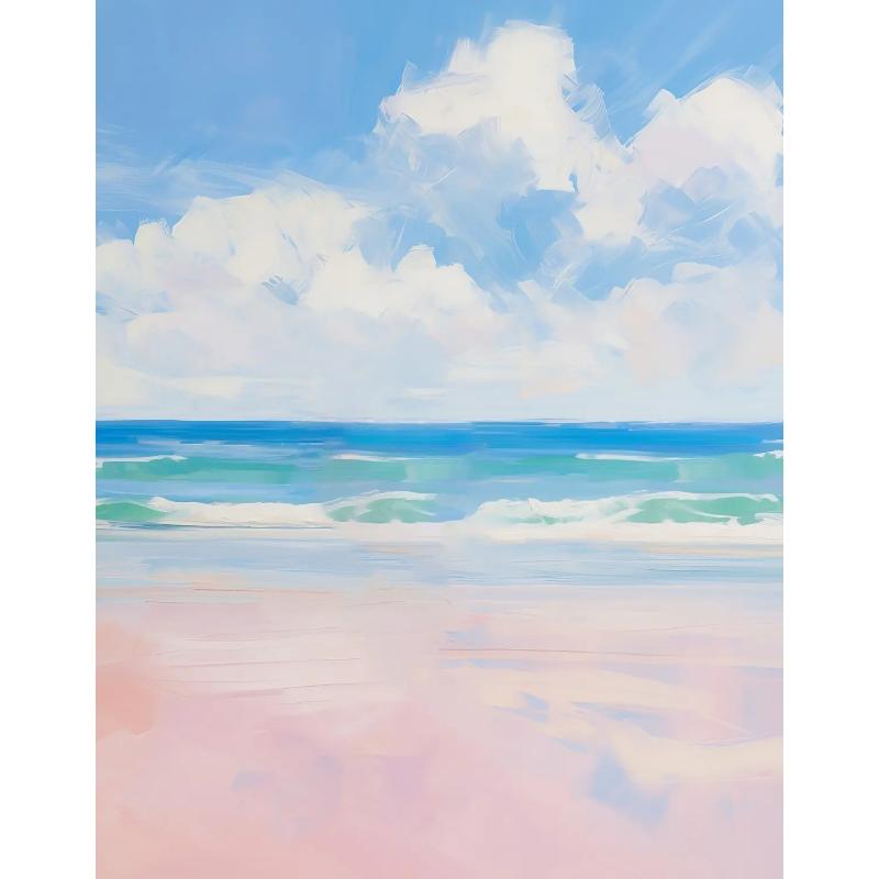Pink Watercolor Ocean Waves Seascape Poster Oyster Shell Beach Umbrella Surfing Canvas Printing Wall Art Picture Home Decor