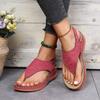 Thone-Keilsandalen für Damen, einfarbige Slingback-Schuhe mit offenem Zehenbereich und Knöchelschnalle, lässige Retro-Schuhe