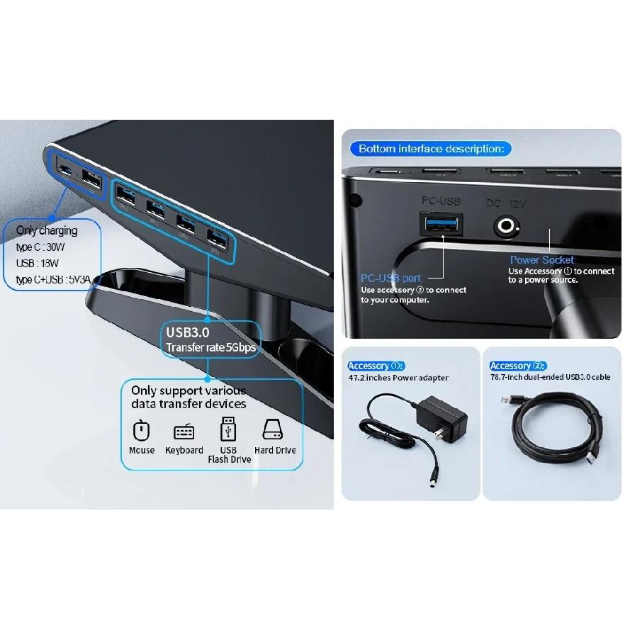 Eary Computer Monitor Stand Riser Height Adjustable With 4-Port USB 3.0 Type-C for Laptop Office Desk Accessories Phone Holder