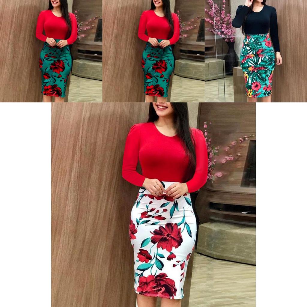 Elegant Plus Size Ladies Short/long Sleeve Floral Boho Women Party Bodycon Maxi Dress