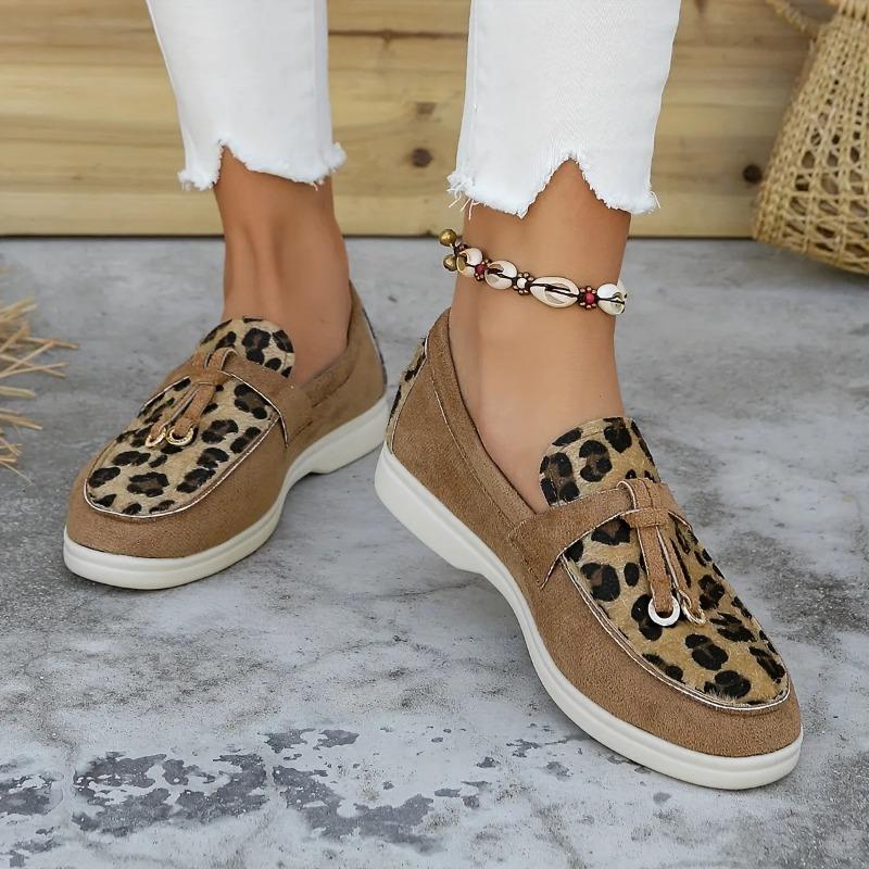 Fashion Trend Splicing Flat Shoes 2024 New Leopard Print Color Splicing Casual Versatile Breathable Sleeve Flat Shoes Zapatos De Mujer