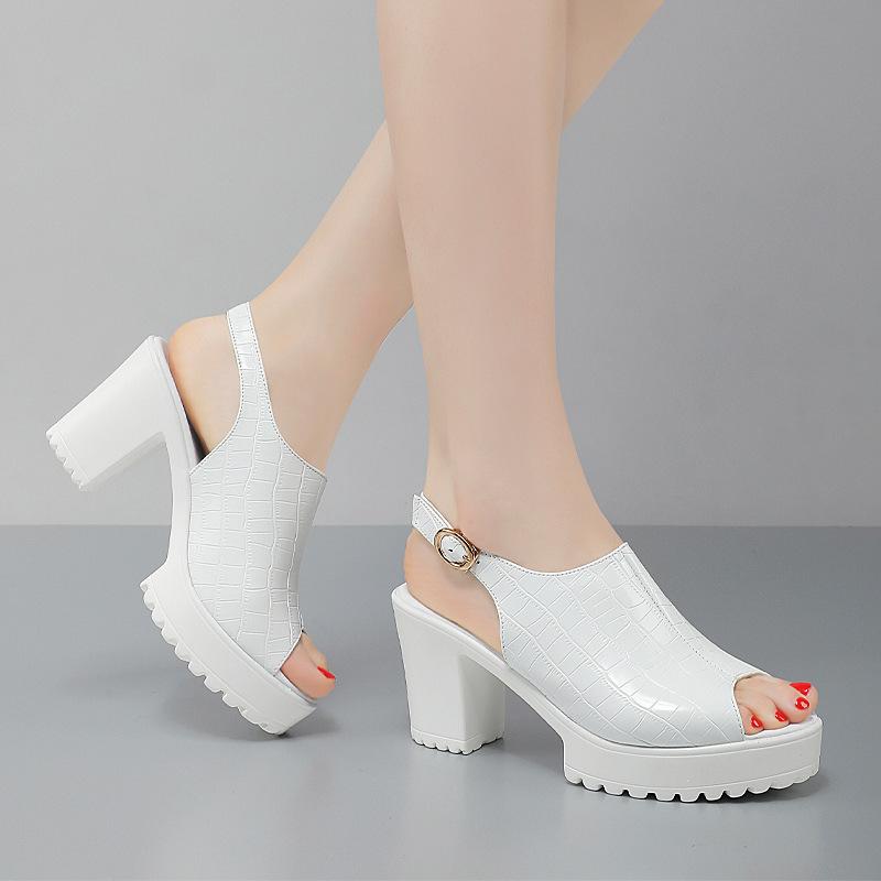 Fashion Small Size 32-43 Elegant Block High Heels Sandals Summer 2025 Patent Leather Shoes Thick Platform Women Office Model Sandals