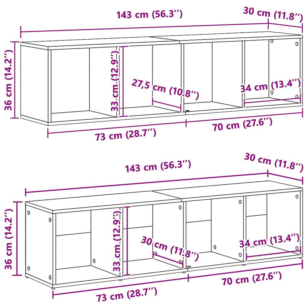 3 Piece Bookshelf Black Oak Effect 36 x 30 x 143 cm