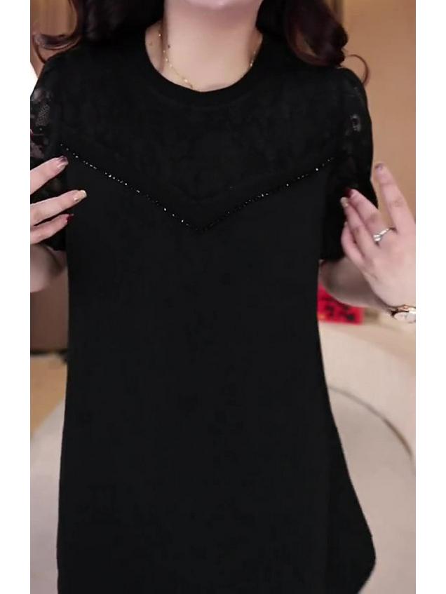 Summer Lace Rhinestone Mid-Sleeve Slimming Shirt - Plus Size Women's Casual Wear