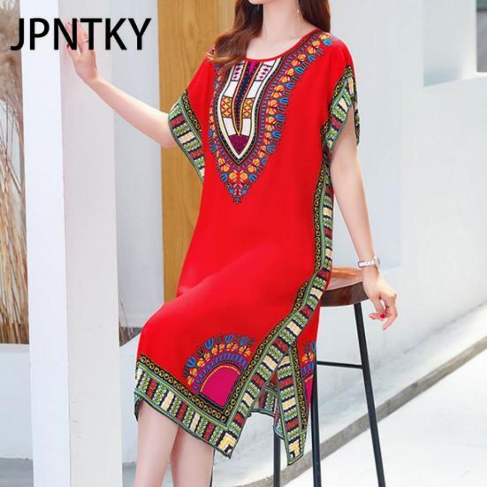 

JPNTKY Летнее платье с геометрическим принтом, пуловер, единый размер, шикарное женское платье миди для дома one size розы красного