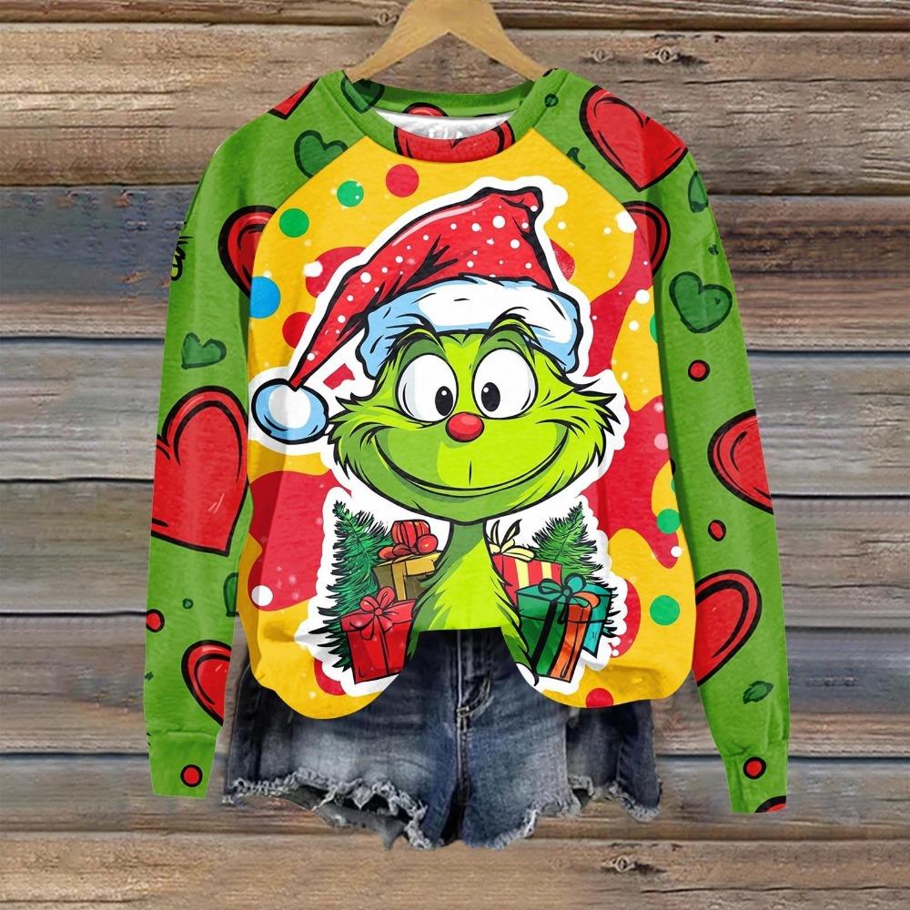 Christmas Fashion Men and Women's T-shirt Green Monster Print O-Neck Pullover Top Casual Outdoor Sweatshirt Kids T-shirt Top Clothing