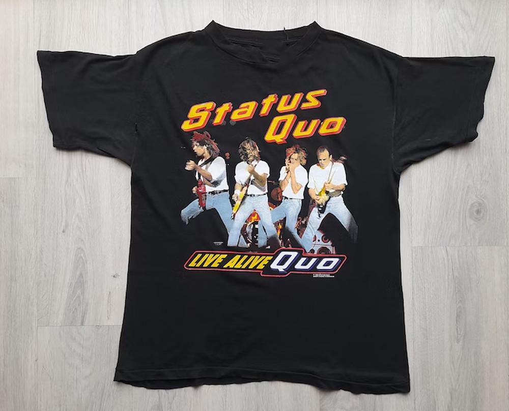 Vintage 1992 Status Quo Live Alive Quo Black All Size T-Shirt AL315 Unisex T-Shirt XXL