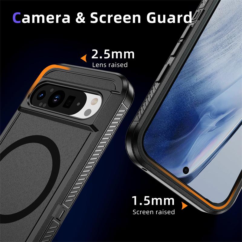 2 In 1 Heavy Armor Rugged Magnetic Matte Phone Case for Google Pixel 9 8 Pro XL 8A Magsafe Wireless Charging Armor Protection Shockproof Cover