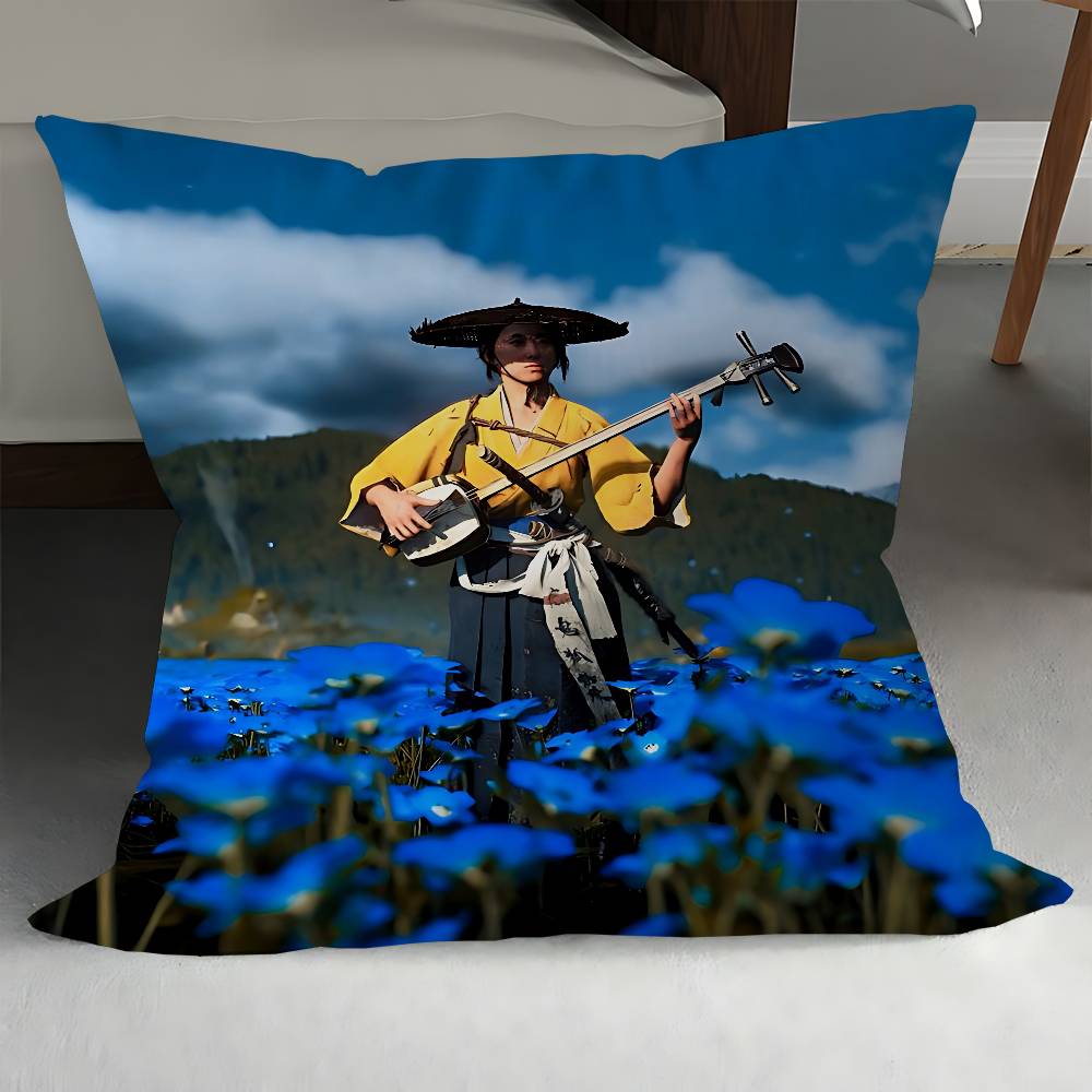 Ghost Of Y-Yotei Stitch Lucky Dragon Pillow Cover Sofa Cushion Cover Home Room Decoration Children Gift