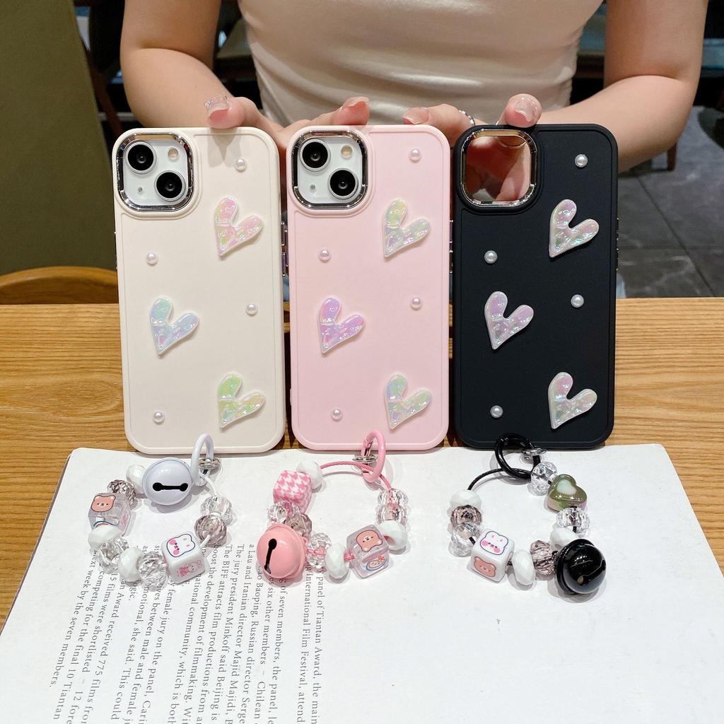 Metall-Fotorahmen Geeignet für Apple 16PROMAX Handyhülle IPhoneX Mädchen Perle Liebe Schutzhülle Anhänger