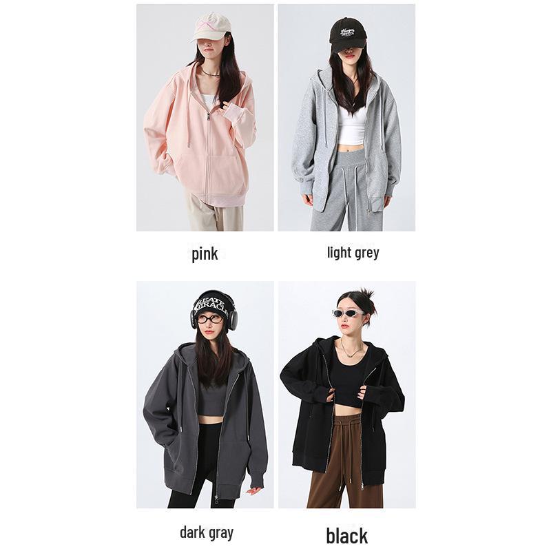 Korean-Style High-End Women's Drop Shoulder Hoodie Sweatshirt - Autumn 2024 Loose Casual Long-Sleeved Cardigan Jacket