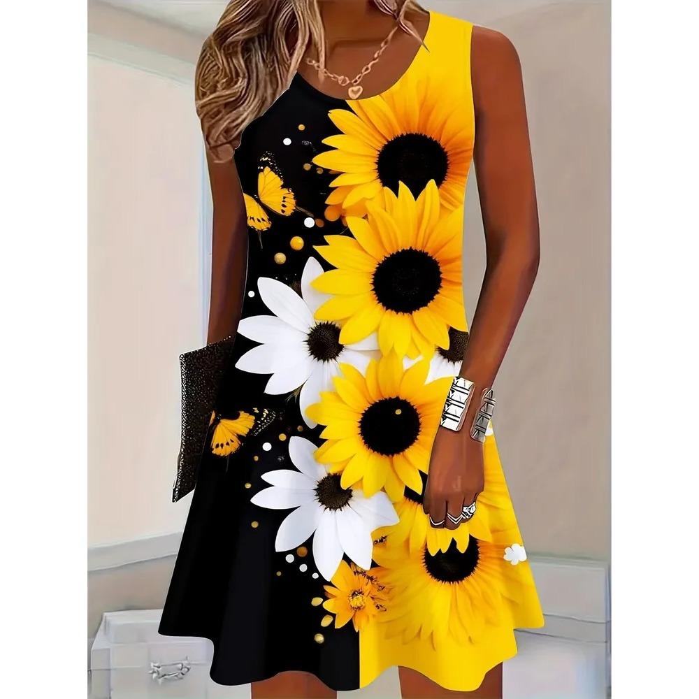 Abito estivo senza maniche da donna alla moda con fiori colorati stampa 3D per vacanze al mare mini abiti comodi taglie forti 8XL morbido traspirante abito a gilet