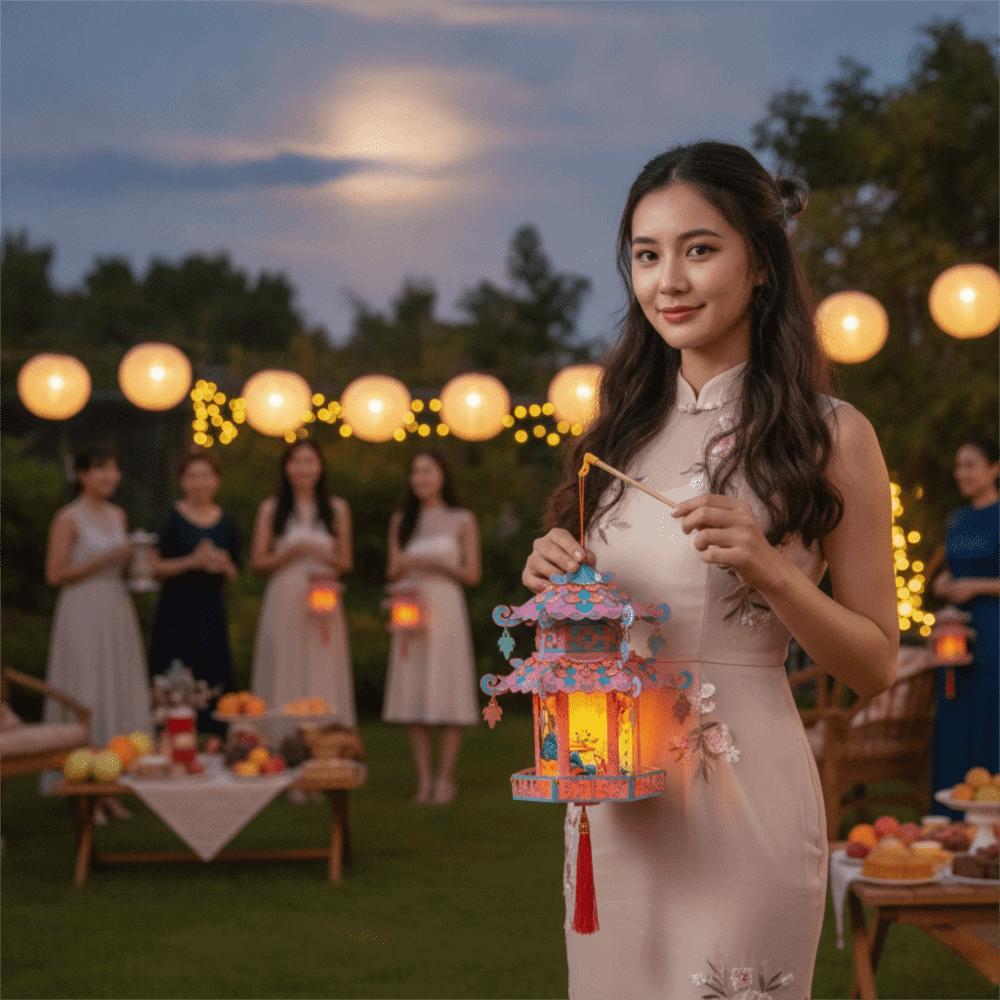 Ancient-style Mid-Autumn Festival Lantern Pavilion Shape Children's Handheld Lantern Home Decor