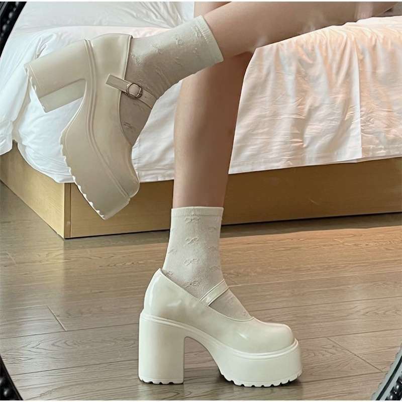 White small fragrant style thick heel high heels women's new spring and autumn 2025 small French Mary Jane shoes