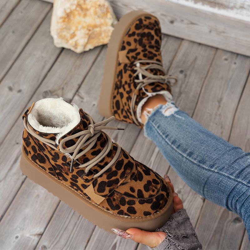 Fashion Women Leopard Platform Snow Ankle Boots Flats Warm Cotton Shoes Woman 2025 Trend Fashion Casual Sneakers Winter New Mujer Botas