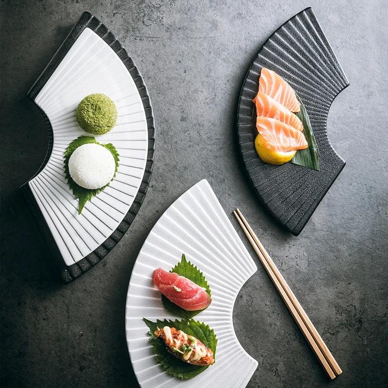 Ceramic frosted fan plate Japanese sushi plate dinner set plates and dishes Ceramic tableware Kitchen Bar Supplies