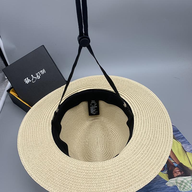 Windbreak Rope, Seaside Travel, Sunshade, Sunscreen, Straw Top Hat, Velcro Sweat Belt, Flat Brim, Large Brim, Breathable And Comfortable