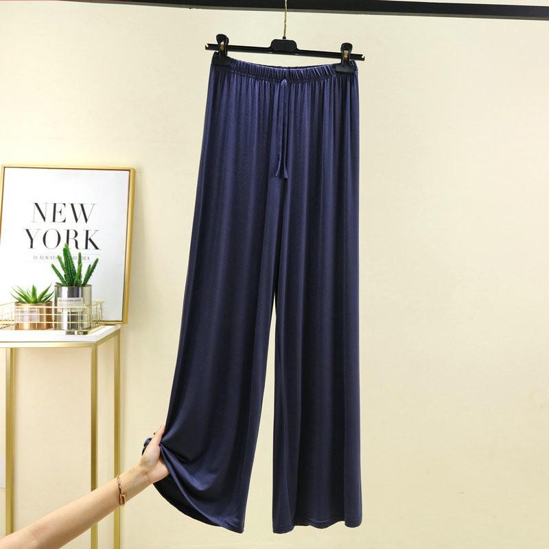 Plus Size Women's High-Waist Wide Leg Modal Pants - Solid Color, Loose Fit, Floor-Length, Summer Casual