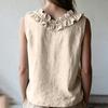 Women's Sleeveless V-Neck Ruffle Trim Blouse Casual Color Top for Summer