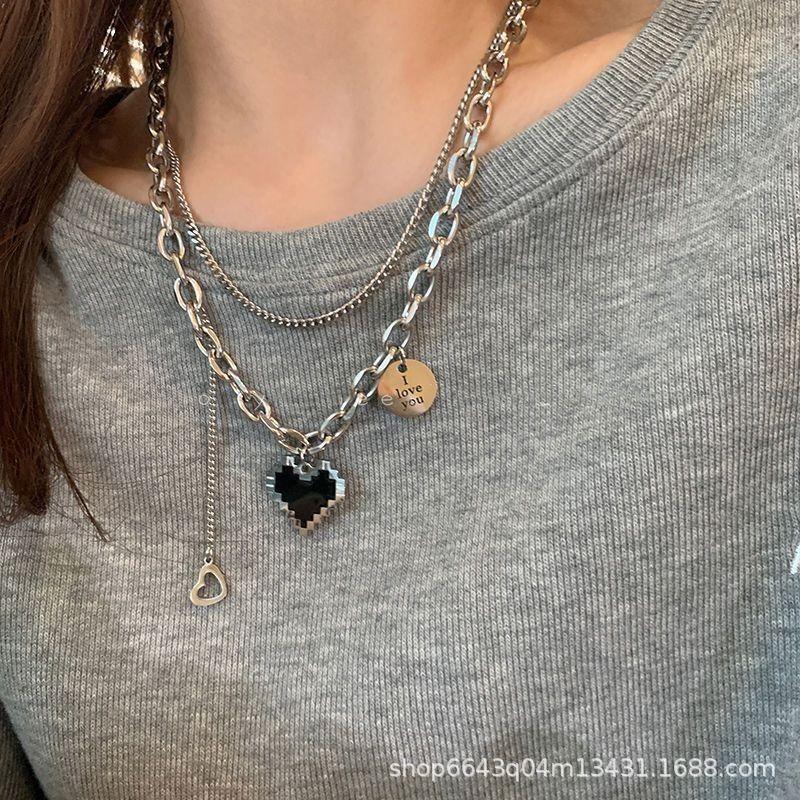 Sweet and cool lava love necklace women's ins tide niche high-end design sense sweater chain versatile personality sweater chain men