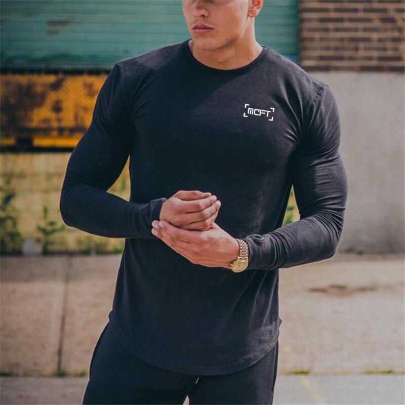 Muscleguys New American Fitness Long Sleeve T-Shirt Sports Men's Running Training Cotton Top