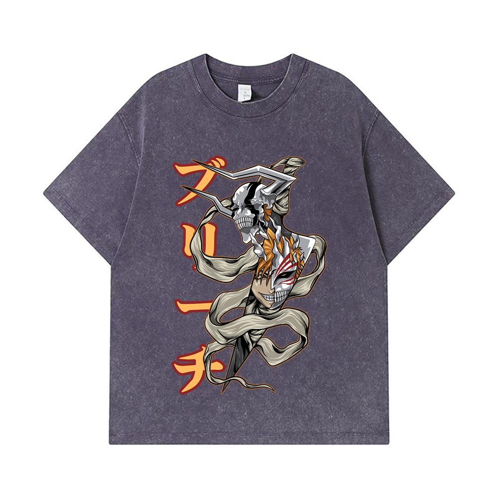 275 GSM Washed T-shirts 100% Cotton Bleach V11 Zankpakuto Print Unisex Heavy Cotton T Shirt