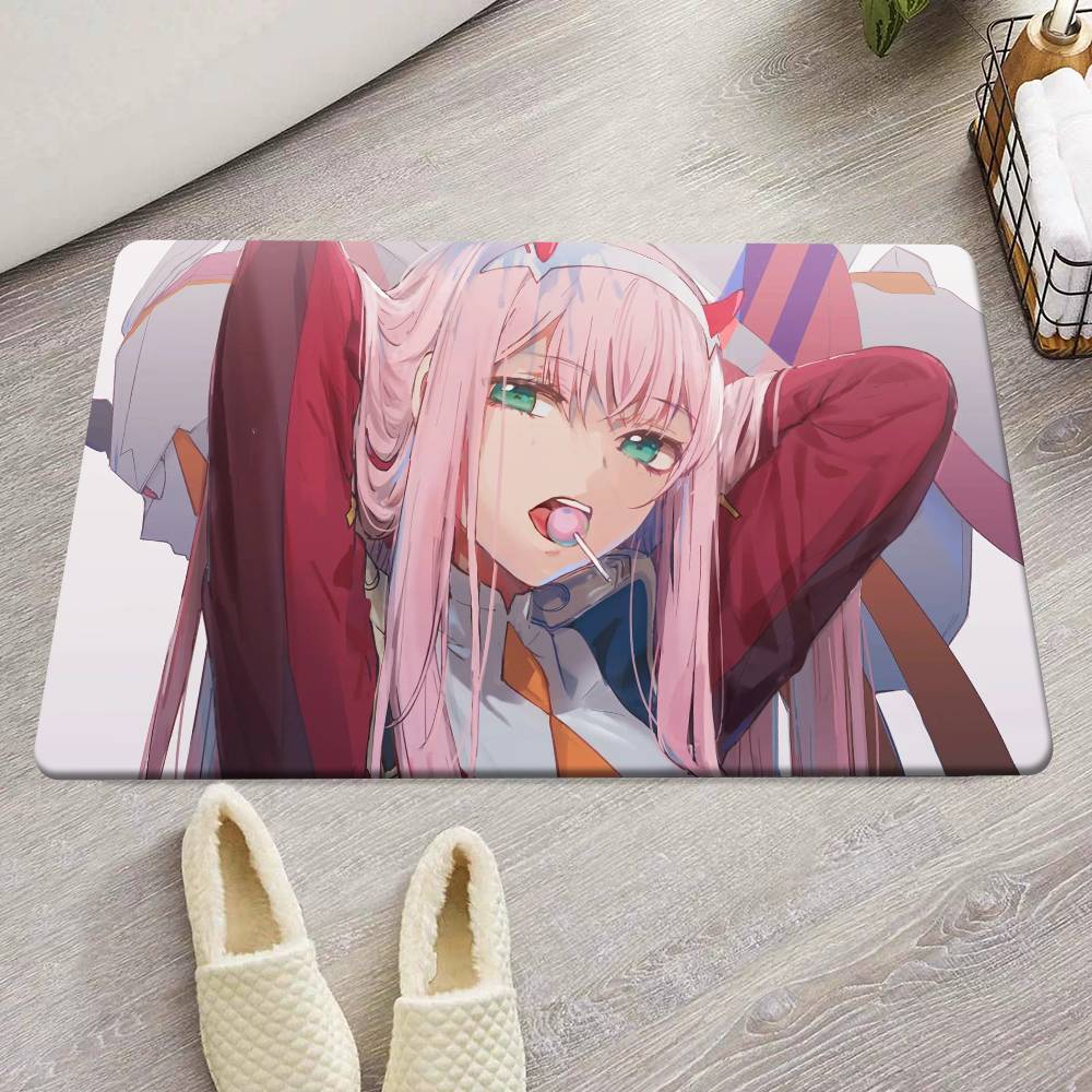 Anime Zero Two Rubber XXL PC Bathroom Mat Anti-slip Absorb Water Long Strip Cushion Bedroon Mat Welcome Doormat