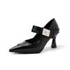 Soft Leather Pointed Toe Single Shoes Women's Autumn New Shallow Mouth Metal Buckle Temperament Fashion High Heels