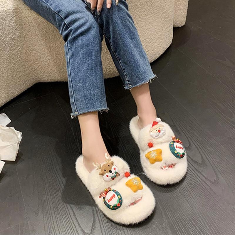 Christmas Elk Cotton Slippers For Women New Halloween Bedroom Soft Winter Indoor Shoes Warm Closed Toe Plush Cotton Slippers