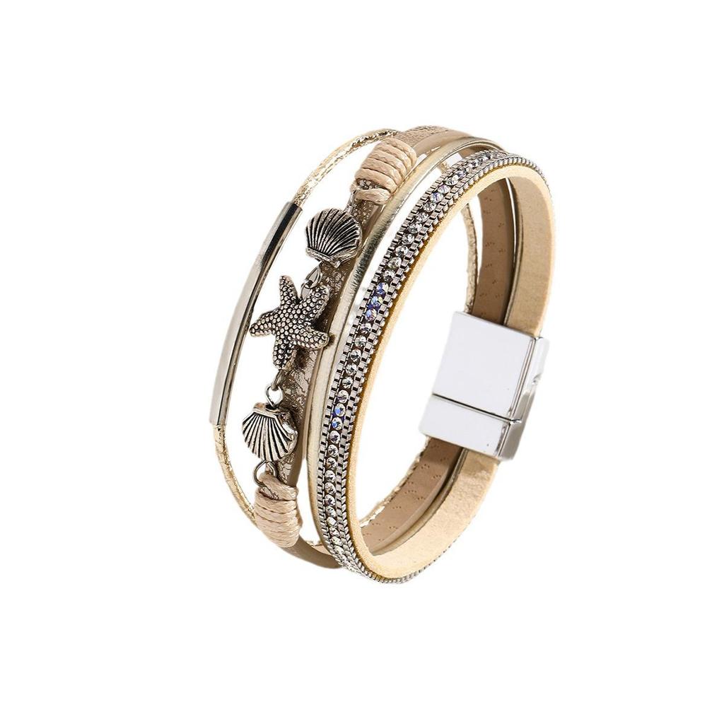 Handmade Bohemian Starfish Seashell Leather Bracelet for Women