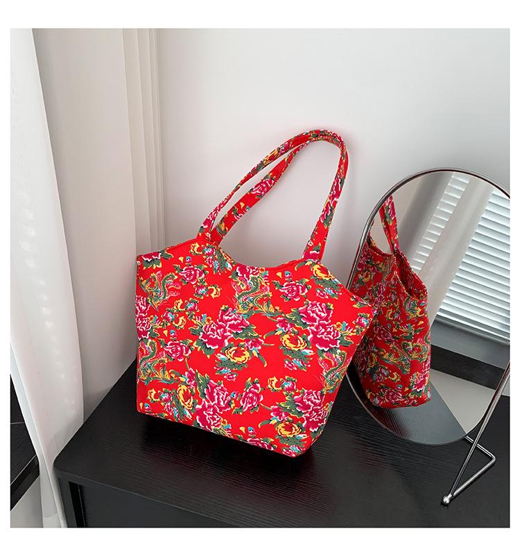 Popular Northeast Big Flower Bags2024 New Women's Large Capacity Tote Bag Ethnic Trend Shoulder Satchel Axillary