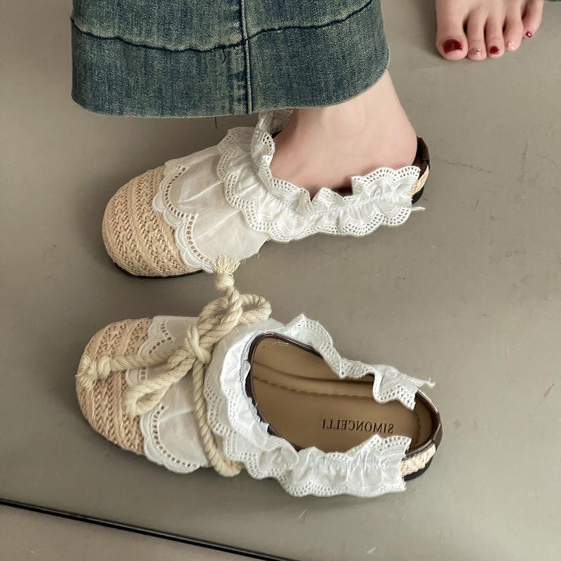 Stylish Simple and Versatile Lace 2025 Summer Lace Bag Head Slippers Female Sweet and Cute New Birkencool Slippers