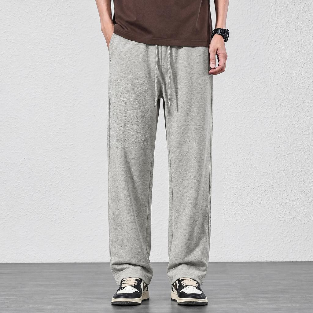 Solid color pants men's new summer drawstring loose straight sweatpants drape