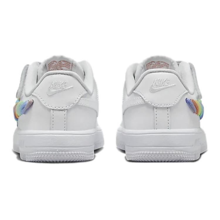 Nike Force 1 Low LV8 EasyOn PS Rainbow Lace Swoosh Kids Sneakers White Terra-Blush Vapor-Green FN4890-100