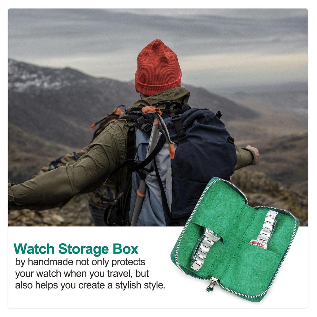 Handmade Genuine Leather 2 Slots Watch Case for Women Zipper Men Watch Storage Pouch Watch Collection Display Box Travel Watch Bags