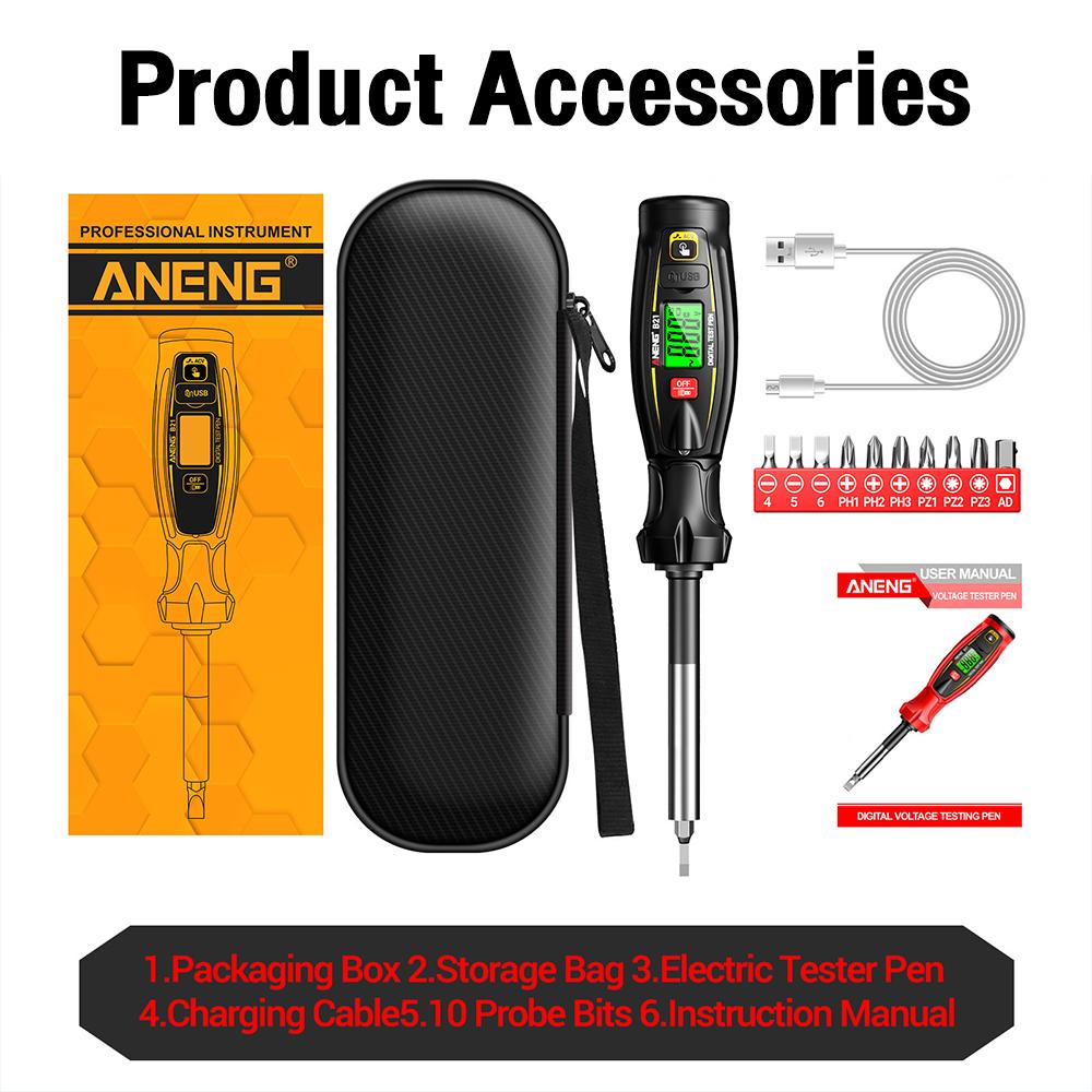 

Electrician Test Pen ANENG B21 Voltage Detector Screwdriver NCV Non-contact Induction LCD Backlight Breakpoint Continuity Detect чорний