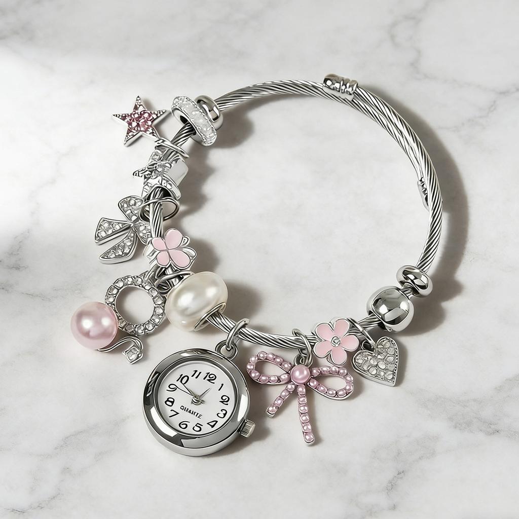 Pink White Black Kitten Pendant Watch Bracelet Fashion Simple Delicate Jewelry
