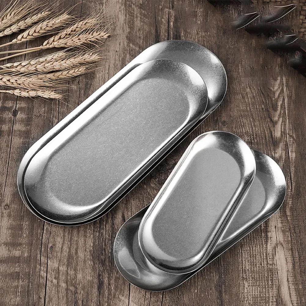 Metal Tray Stainless Steel Plate Oval Cake Fruit Dessert Tray Western-Steak Dish Rectangular Snack Plate Jewelry Storage Tray