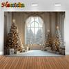Mocsicka Christmas Background Photography Xmas Tree Winter Snow Home Window Gifts Decoration Baby Shooting Backdrop Photo Studio
