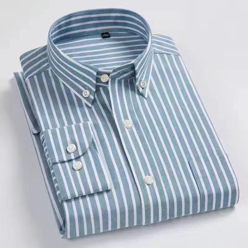 Camicia Oxford di Cotone a Righe a Maniche Lunghe da Uomo - Abbigliamento Casual da Lavoro Size 38