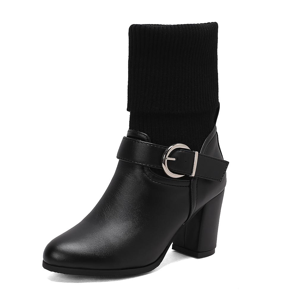 Fashion 2025 Autumn Winter Knitted Short Boots Women New Ankle Socks Shoes Women Fashion Ankle Buckle Slip on High Heels Botas De Mujer