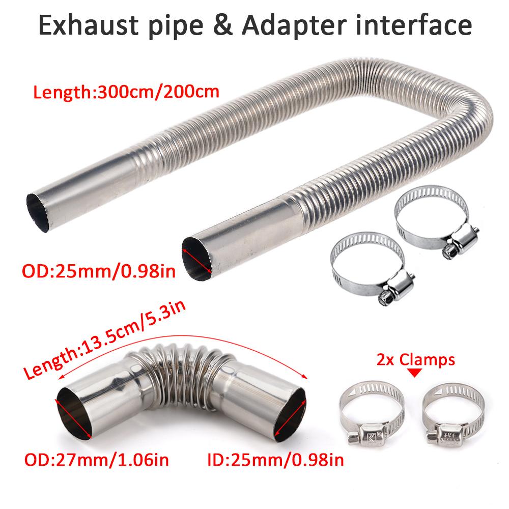 200/300cm 25mm Exhaust Pipe Heater Parts For Air Diesel Parking Heater Stainless Steel Tube Gas Vent Car Accessoreis