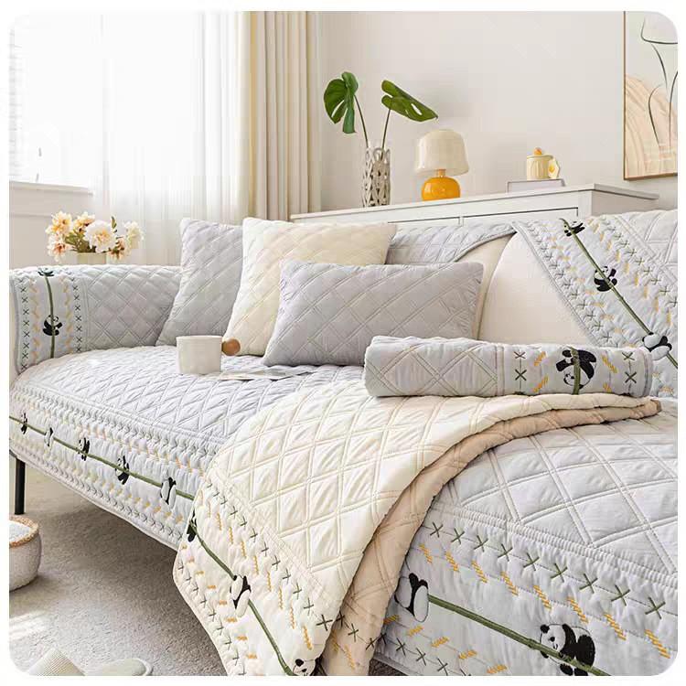 Washable Cotton Embroidered Sofa Cushion Slipcover, Modern Non-Slip Couch Cover Protector