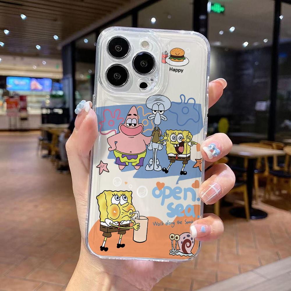 Süße SpongeBob S-Quadratpants Handyhülle für iPhone 17 Air 16 15 14 Plus 13 12 11 Pro Max X Xs XR 8 e Weiche TPU Transparente Hülle