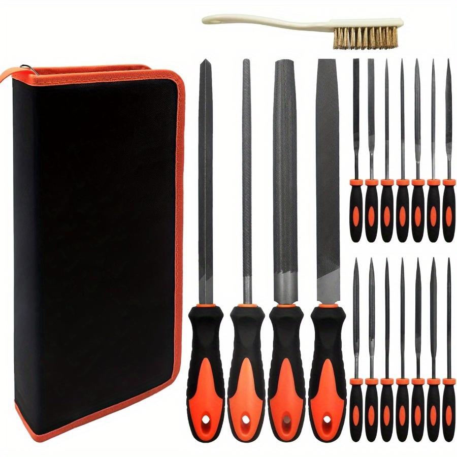 19pcs/set Metal File Set with Case Flat Half-Round Round Triangle Steel File Half-Round Wood File Beige