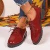 Lace-up Low Heel Loafers Spring and Autumn New Patent Leather Waterproof Soft Slip Non-slip Block Heel Single