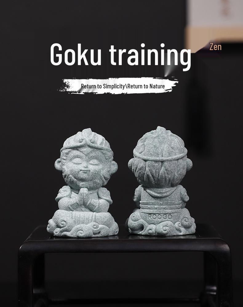 Guochao Black Myth Wukong Grünsandstein Figur - Reise in den Westen Stein Affe Ornament